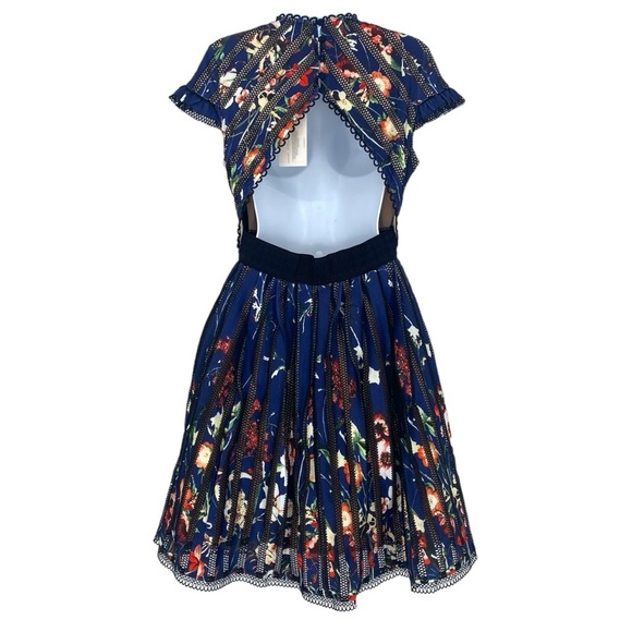 foxiedox Dress Womens Large Blue Bryonia Mini Floral Print Cap Sleeve Lace Party - Picture 2 of 16